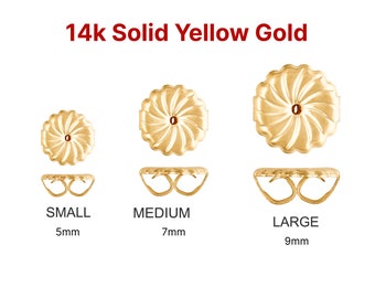 14k SOLID Gold Premium Earring Back Swirl, 3 Sizes, (14k-110)