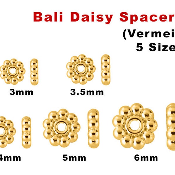 Sterling Silver Vermeil Daisy Spacer,Beads, 5 sizes, , (VM-6300)