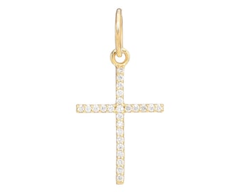 14k Solid Gold & Diamond Cross Charm, (14K-DCH-894)