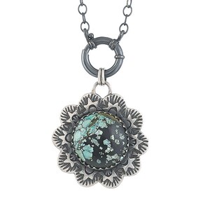 Sterling Silver Turquoise Large Flower Pendant, (SP-5807)