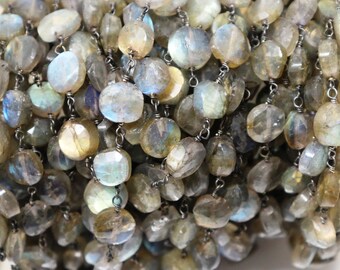 5 Feet Labrodorite with Pearl Gemstone Cluster Chain Wire Wrapped Beads Chain Dangle Beads Chain Black Plated Link Chain by LadoNarayani 5 Feet Labrodorite with Pearl Gemstone Cluster Chain Wire Wrapped Beads Chain Dangle Beads Chain Black Plated Link Chain by LadoNarayani