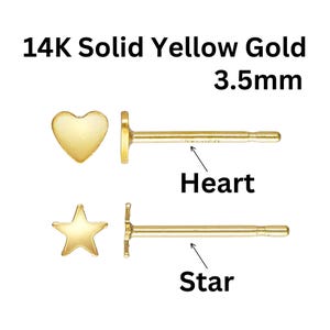 Puede incluir: Dos pendientes de oro amarillo macizo de 14 quilates, uno con forma de corazón y el otro con forma de estrella. Cada pendiente mide 3,5 mm.
