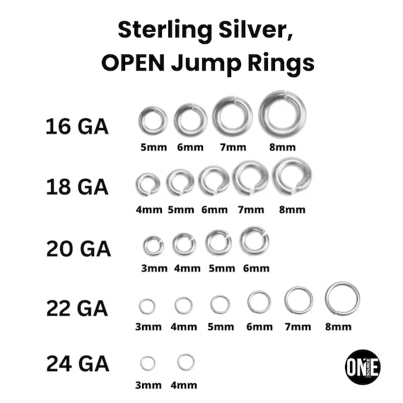 Sterling Silver OPEN Jump Rings, Click Lock Jump Ring in 16 Gauge, 18 Gauge, 20 Gauge, 22 Gauge, 24 Gauge, Wholesale Bulk Pricing, (SS-JR18)