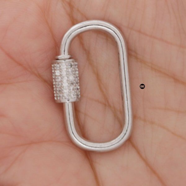 Micro Pave CZ Carabiner Oval Clasp, Carabiner Lock, Pave Screw Lock, Connector Claw (CCL-067)