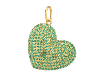 Colgante de corazón de esmeralda de oro macizo de 14 quilates, esmeralda de Zambia, (14K-DP-125)