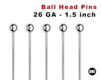 1.5 Inch 26 GA Sterling Silver Ball Head Pins, (SS-B26)