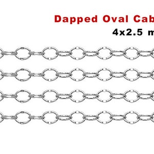 Sterling Silver Dapped Oval Cable Chain, 4x2.5 mm, (028-SS)