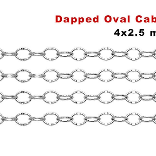 Sterling Silver Dapped Oval Cable Chain, 4x2.5 mm, (028-SS)