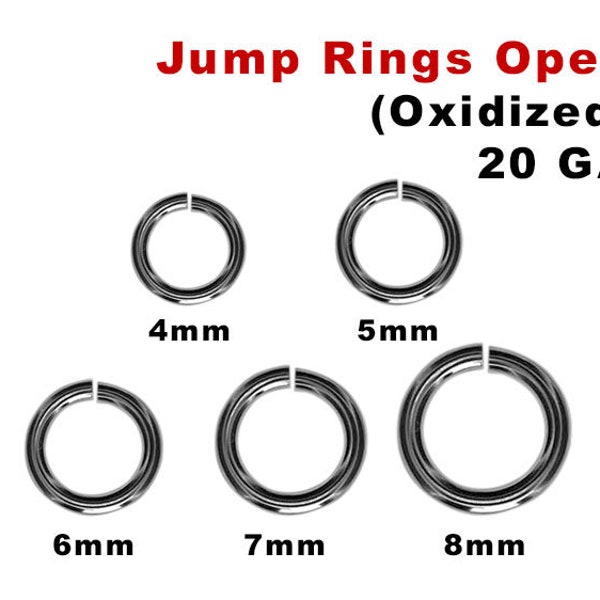 Sterling Silver Oxidized Open Jump Rings, 5 Sizes, (OX-JR20-O) Wholesale Bulk Pricing,
