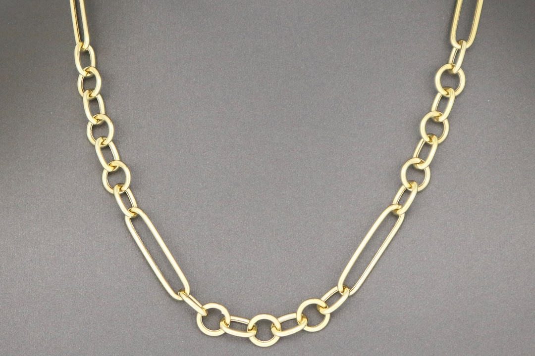 14K Yellow Gold Textured Chain Lariat Tassel Necklace 19+4