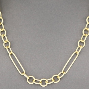 14K Gold, High Quality Italian Gold, Alternating Links, Albert style, paper Clip, Adjustable link, Statement Chain Necklace, 14k-6x26(11)