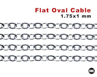 Cadena ovalada de plata de ley, 1,75 x 1 mm, cadena delicada, precio al por mayor, (SS-082)