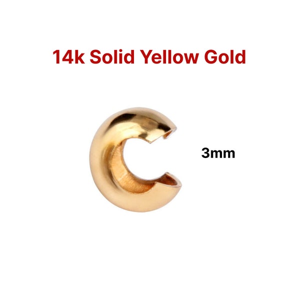 14k SOLID Gold Crimp Bead Cover, 3mm, (14k-106)