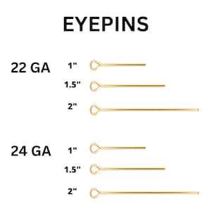 14K Gold Filled Eye Pin, Eyepins available in 24 Gauge and 22 GA, 3 Sizes - 1 Inch, 1.5 Inch and 2 Inch, Wholesale Bulk Pricing, (GF-EP)