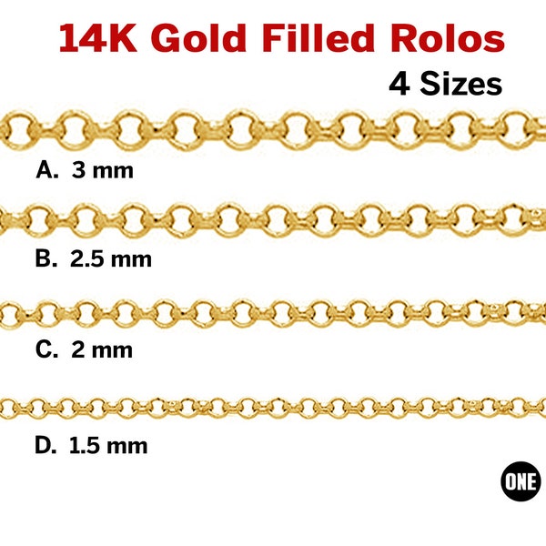 14k Gold Filled Rolo, ROLO Chain by the Foot, 1.5-2.0-2.5-3 mm, Unfinished Belcher Rolo Chain, Wholesale, Necklace Jewelry Chain.