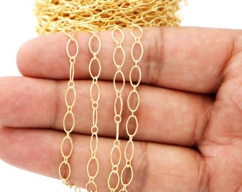 14K Gold Filled Long & Short Oval Cable Chain, 3.5x6.7 mm Chain, Wholesale Pricing, (GF-065)