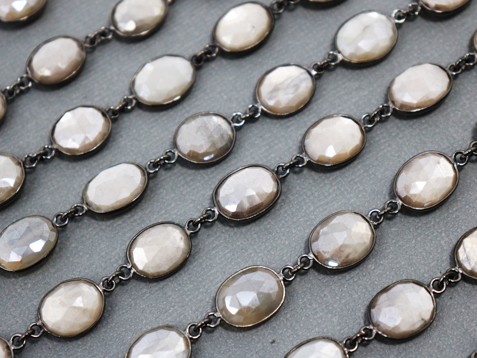 Moonstone Cream Color Oval Bezel Chain, 8x12 Mm, Antique Oxidized, 257 ...