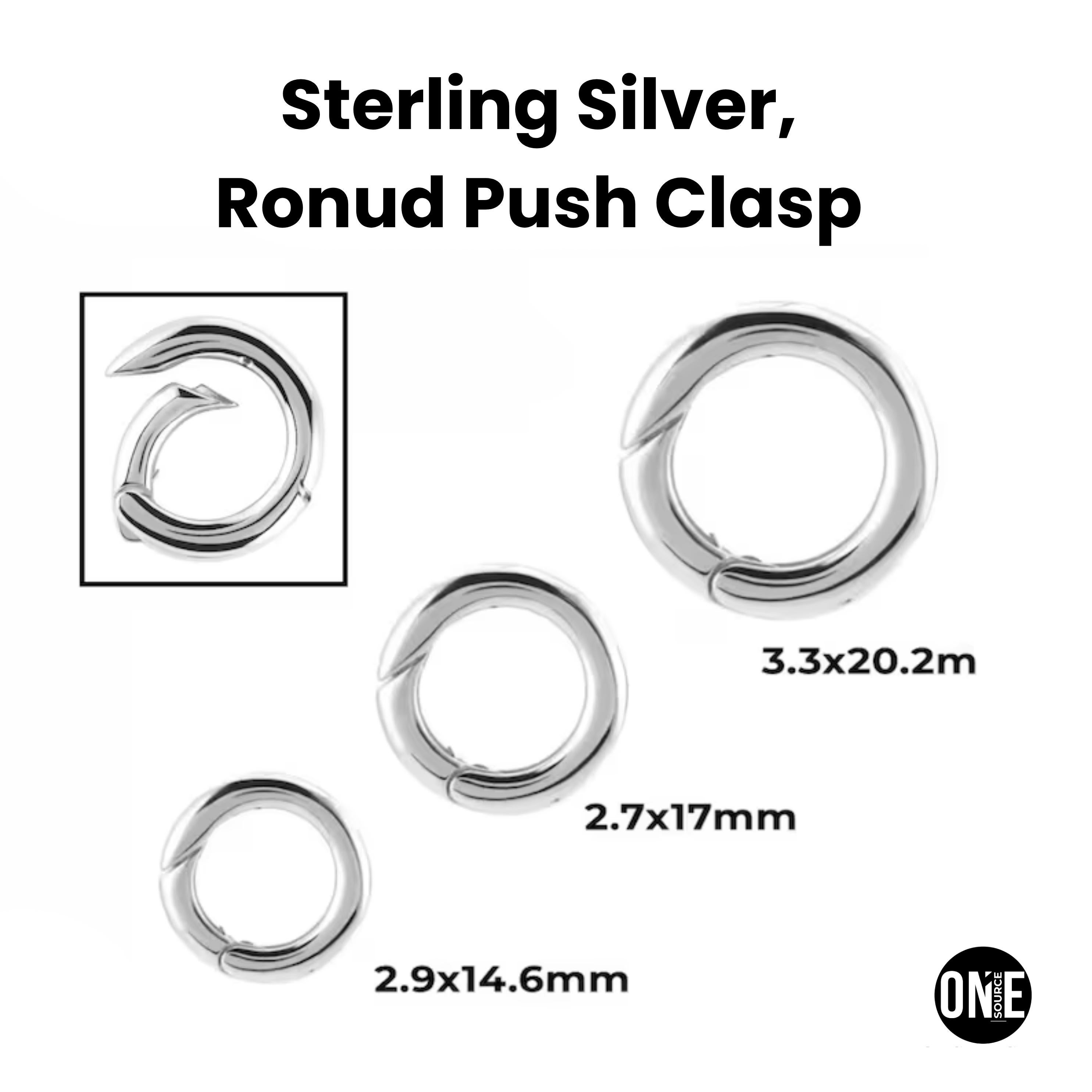 Sterling Silver Round Push Clasp, Hinged Clasp, Charm Holder- 14.5