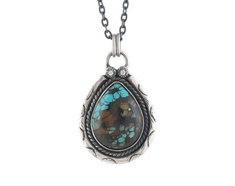 Sterling Silver Turquoise Teardrop Shape Pendant, (SP-5815)