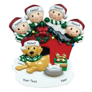 Personalized Family of 4 with Dog Christmas Tree Ornament | Dog Personalized Christmas Ornament (Family of 4)