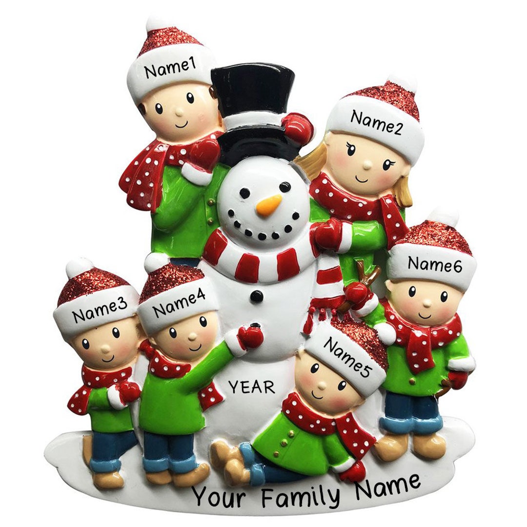 Snowman Family of 6 Personalized Christmas Tree Ornament 2024 | Custom ...