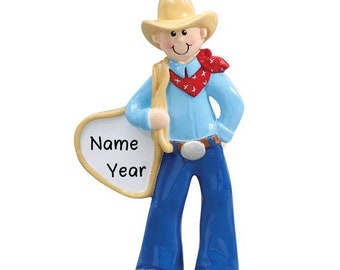 Personalized Cowboy Gift Ornaments | Custom Writing Cowboy Southern Boy Gifts | Cow Boy Rancher Gifts for Christmas Ornament