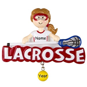 Lacrosse Girl Personalized Christmas Ornament 2023 | Female Red Lacrosse Player | Gift ideas for Lacrosse Girl