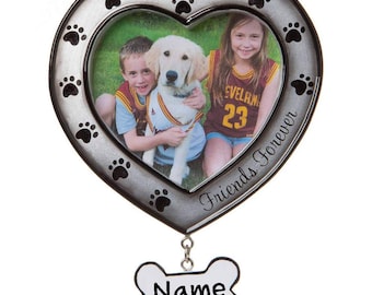 Dog Friends Forever Heart Picture Frame Personalized Christmas Tree Ornament 2023 | Custom Writing Friends Forever Heart Picture Frame Gift