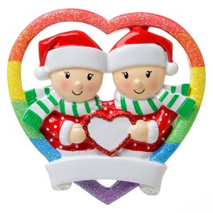 Personalized Same Sex Gay Couple Christmas Gift Ornament 2023 Rainbow Heart Our First Christmas Together Ornaments image 3