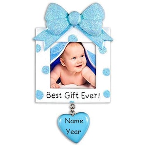 Blue Baby Picture Frame New born Boy Personalized gift Christmas Ornament 2024 | Best Gift Ever Babys 1st First Xmas Frame Ornament Gift