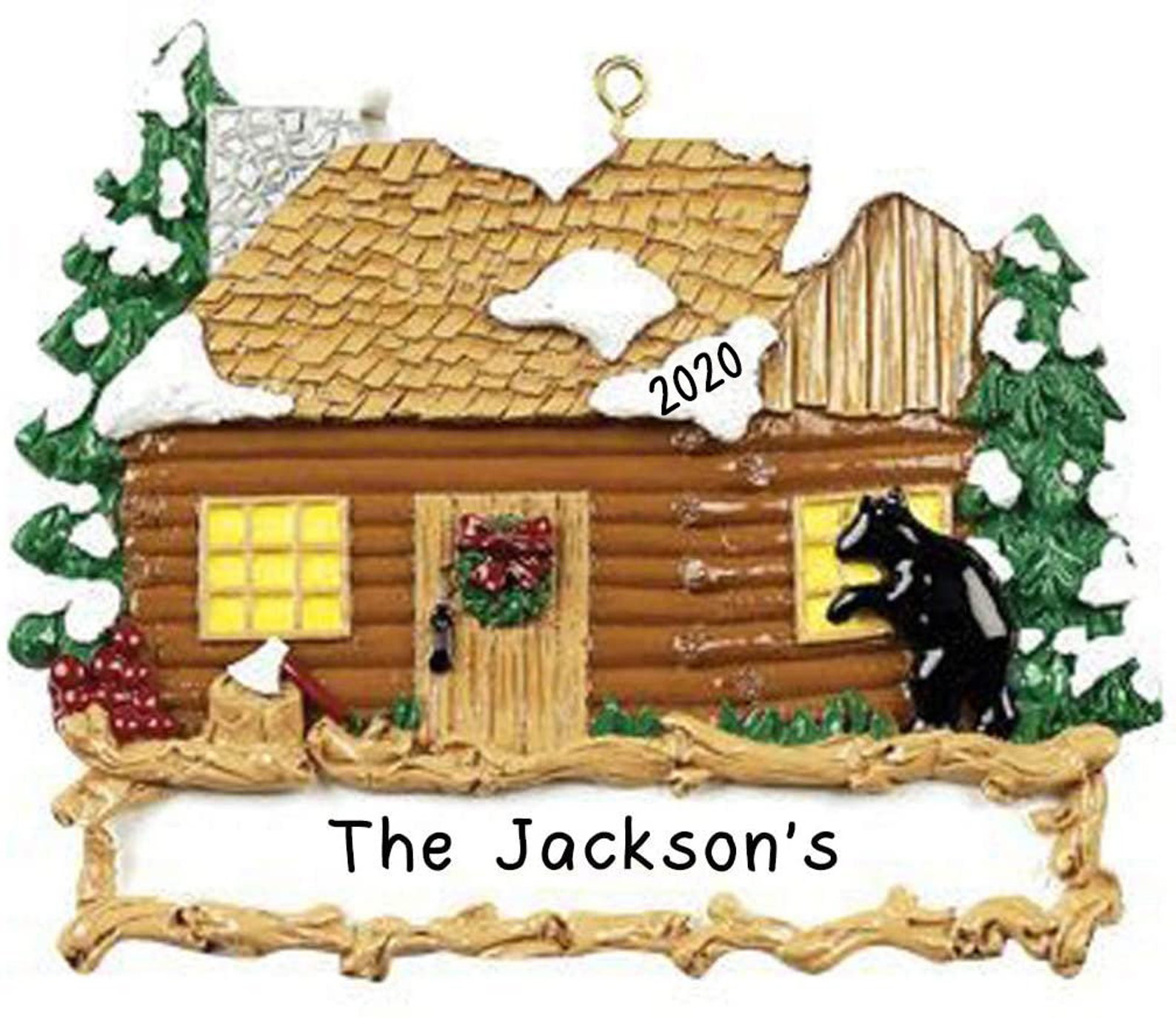 Personalized Log Cabin Christmas Tree Ornament Custom Etsy