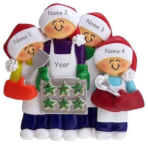 HOBBY HOME ACCESSORIES Personalized Baking Cookies Family of 4 Christmas Tree Ornament 2023|Gingerbread Cooking with Siblings Grandma Family