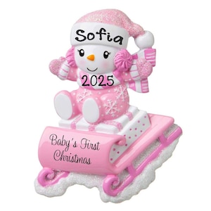 Personalized Baby's 1st Christmas Sleigh Tree Ornament 2024 - Pink Baby Girl Sled Slee Sledge birthday gift Present Customized Xmas Ornament