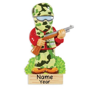 Camo Hunter Personalized Christmas Tree Ornament | Custom Writing Camo Hunter Ornament Gift  | Hunting Ornament