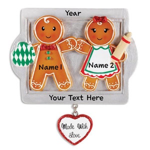 Gingerbread Made with Love Family of 2 Christmas Tree Ornament | Gingerbread Personalized Christmas Ornaments | Custom Writing Names