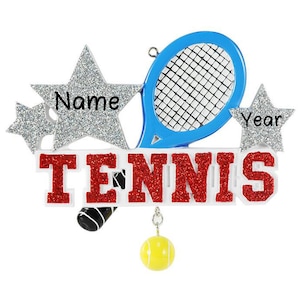 Tennis Personalized Christmas Tree Ornament | Custom Writing Names Ornament | Tennis Racket with Ball | Gift For Tennis Player