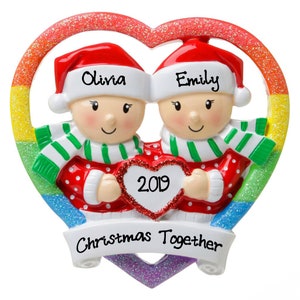 Personalized Same Sex Gay Couple Christmas Gift Ornament 2023 Rainbow Heart Our First Christmas Together Ornaments image 2