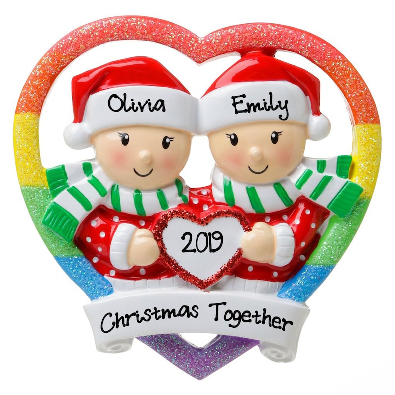 Personalized Same Sex Gay Couple Christmas Gift Ornament 2023 Rainbow Heart Our First Christmas Together Ornaments image 2