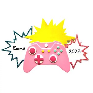 Pink Video Gamer Personalized Christmas Ornament - Personalized Video Gamer Christmas Ornament - Free Customization