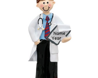 Male Doctor Personalized Christmas Ornament | Gifts for Guy Doctors | Boy DR figure Scrub with stethoscope | Med School