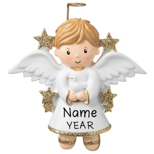 Angel (Boy) Personalized Christmas Tree Ornament 2024 | Custom Writing Names Ornament