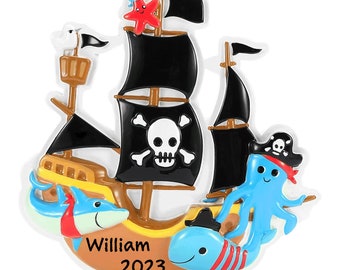 Personalized New Pirate Ship Personalized Christmas Ornament Present Gift Christmas Personalized Ornaments | Free Customization