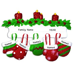 Personalized Gifts for Christmas Mittens Family of 5 Tree Ornament - Cute 5 Mittens gift ideas 5 family-  Mittens of 5 Tree Ornament