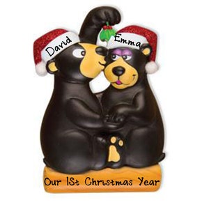 Personalized Black Bear Couple Christmas Ornament 2024 | Custom Writing Couple Ornaments | Kissing Under The Mistletoe Bear Ornament Gifts