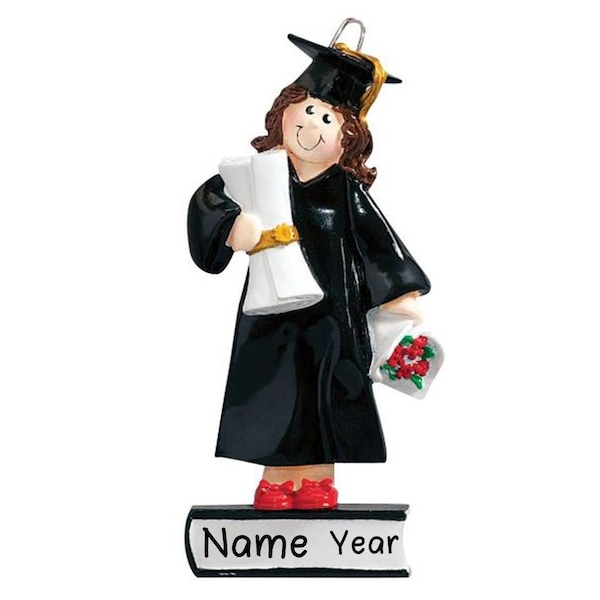 Graduate Girl Personalized Christmas Tree Ornament | Custom Writing Woman Dress Diploma Book Female Under-Graduation Christmas Gifts