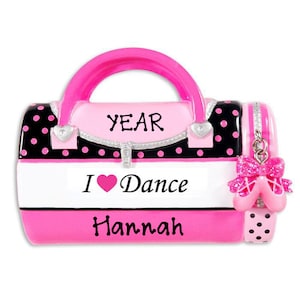 I Love Dance Ornament for Girls - Pink Dancing Bag Custom Writing Christmas Gifts for Girls - Personalized Dancer Bag Ornaments