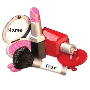 I love Makeup - Nail Polish Personalized Christmas Tree Ornament | Christmas Decoration Ornaments for Beauty Divas | Lipstick Brushes