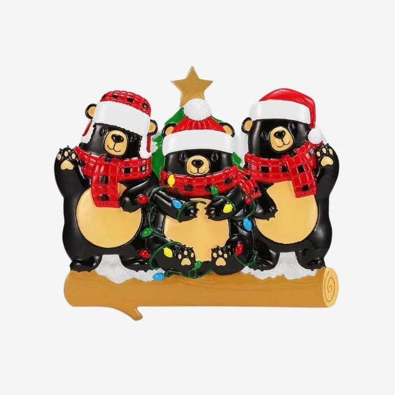 Personalized Bears With Scarf & Santa Hat Christmas Ornament 2024 ...