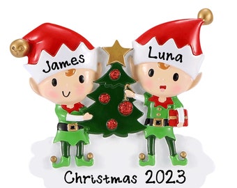 2023 Elves Doing Things Personalized Christmas Tree Ornament - Custom Elves Family Ornament Family of 2 3 4 5 6 Free Customized