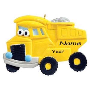 Yellow Dump Truck Personalized Christmas Tree Ornament | Custom Writing Truck Ornament Gifts for Kids | Christmas gift for kids